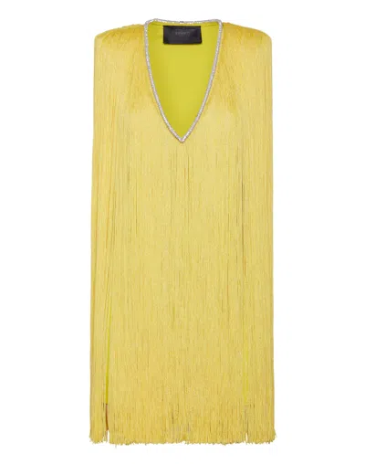 Philipp Plein Fringe Sleeveless Minidress In Yellow