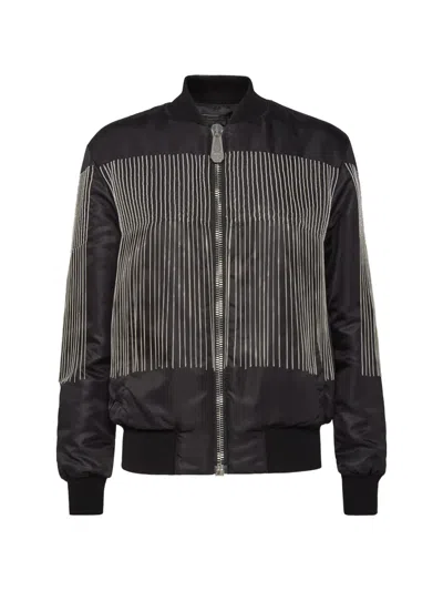 Philipp Plein Fringed Bomber Jacket In Black