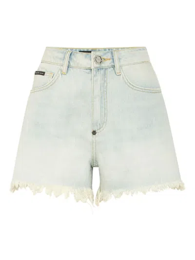 Philipp Plein Fringed-edge Shorts In Blue