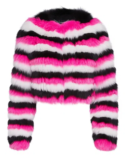 Philipp Plein Fur Coat Short Stripes In Multi