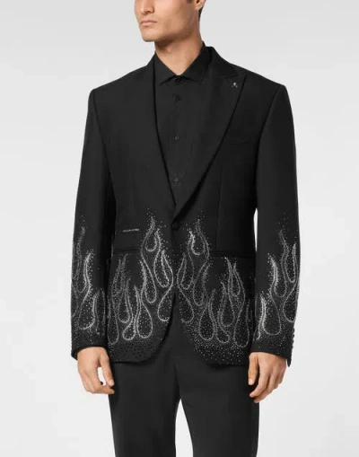 Philipp Plein Gabardine Blazer Ls Strass Flame Men In Black