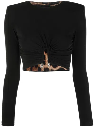 Philipp Plein Gathered-detail Cropped Top In Black