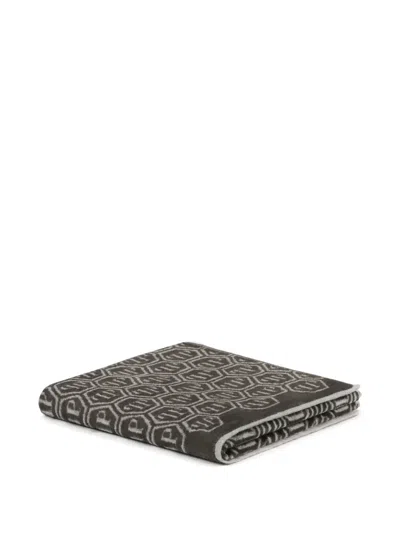 Philipp Plein Geometric-motif Bath Towel In Brown