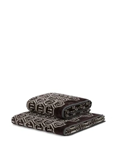 Philipp Plein Geometric Print Guest Towel Set In Brown