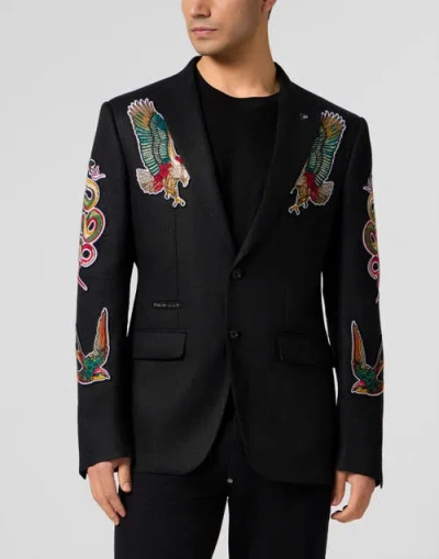 Philipp Plein Gigolo Fit Blazer Tattoo Embroidery Men In Black