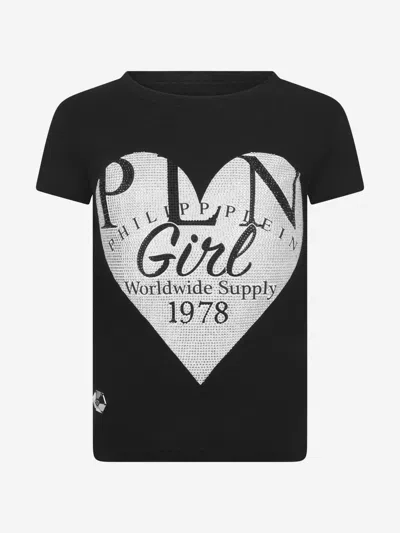 Philipp Plein Babies' Girls Cotton Heart Top 4 Yrs Black