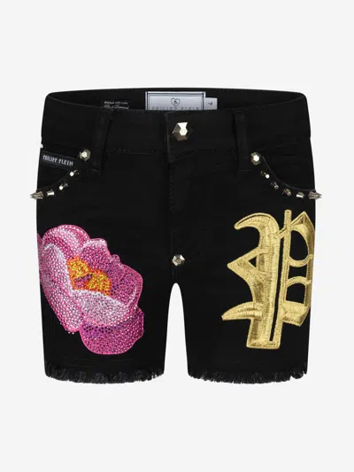 Philipp Plein Kids' Girls Denim Nicki Shorts 14 Yrs Black