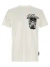 Philipp Plein Ribbed Crew Neck T-shirt With Logo Patch And Chest Print In White