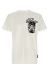Philipp Plein Ribbed Crew Neck T-shirt With Logo Patch And Chest Print In White