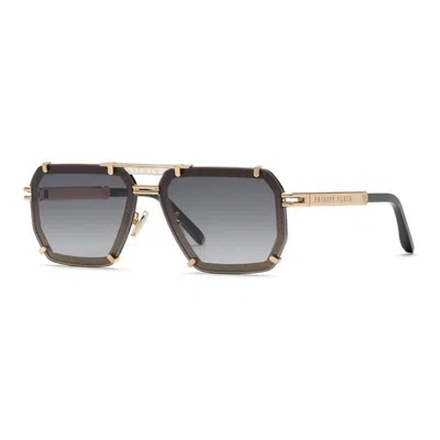 Philipp Plein Gold Brown Metal Sunglasses In Gray