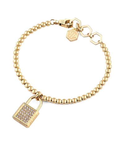 Philipp Plein Gold Crystals Lock-pendant Bracelet