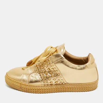 Philipp Plein Gold Leather Spike Studded Sneakers