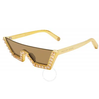 Philipp Plein Gold Mirrir Irregular Ladies Sunglasses Spp031s Gldg 99 In Yellow