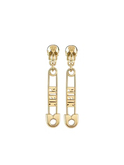 Philipp Plein Gold Safety Pin Long Earrings