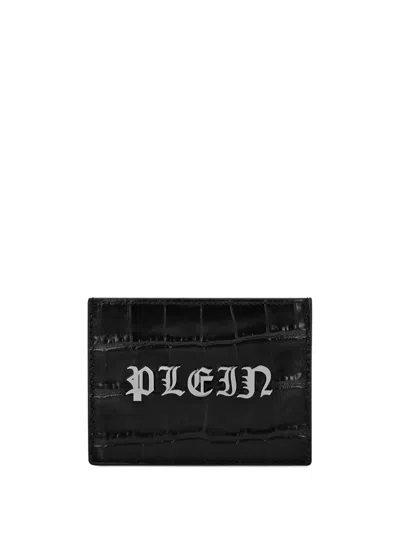 Philipp Plein Gothic Plein Crocodile-embossed Cardholder In Black