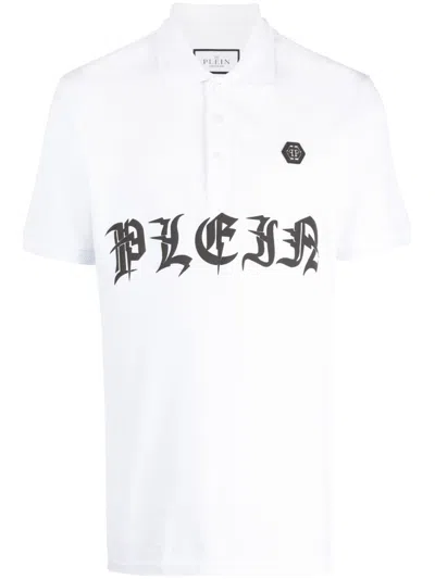 Philipp Plein Gothic Plein Logo-print Polo Shirt In White