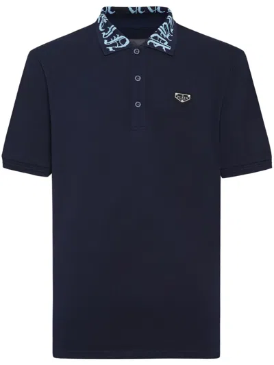 Philipp Plein Gothic Plein Piqué Short-sleeve Polo Shirt In Blue