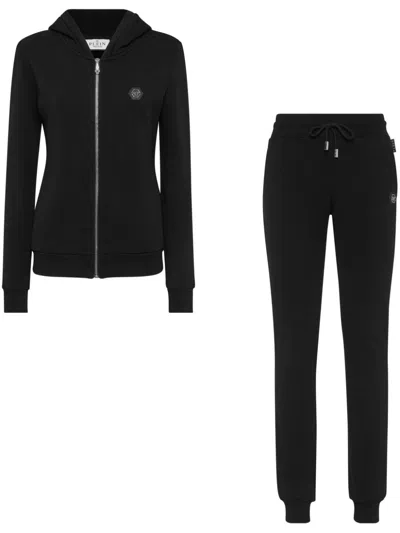 Philipp Plein Crystal-embellished Plush Tracksuit Set In Black
