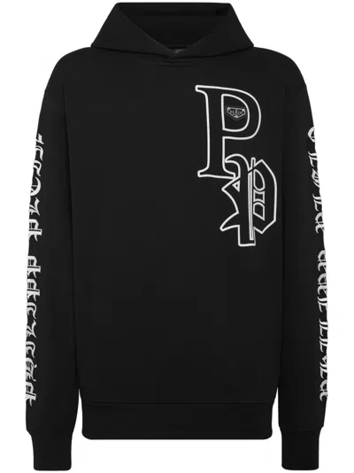 Philipp Plein Gothic-print Hooded Sweatshirt In Black