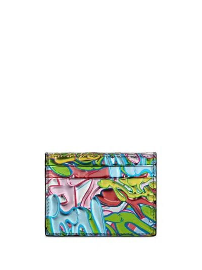 Philipp Plein Graffiti-print Leather Cardholder In Blue