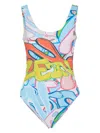 Philipp Plein Graffiti-print Stretch Swimsuit In Blue