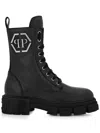 Philipp Plein Embossed Leather Boots Mid Flat In Black