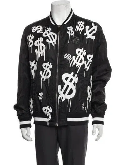 Pre-owned Philipp Plein Graphic Print Bomber Jacket In Black