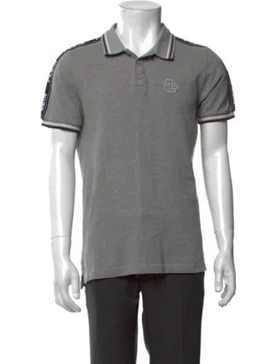 Pre-owned Philipp Plein Graphic Print Collar Polo Shirt In Grey