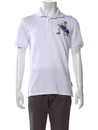 Pre-owned Philipp Plein Graphic Print Collar Polo Shirt In White