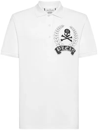 Philipp Plein Graphic-print Cotton Polo Shirt In White