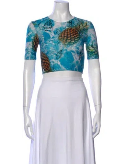Pre-owned Philipp Plein Graphic Print Crew Neck Crop Top In White
