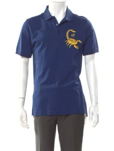 Pre-owned Philipp Plein Graphic Print Crew Neck Polo Shirt In Blue