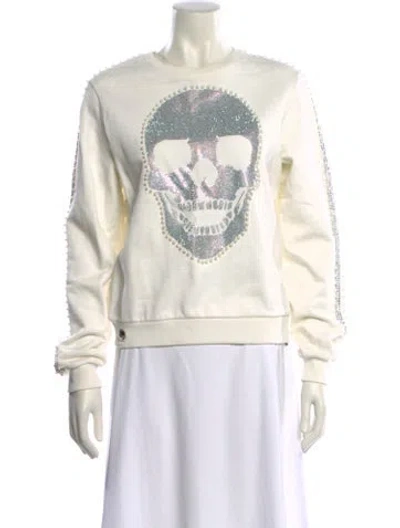 Pre-owned Philipp Plein Graphic Print Crew Neck Sweatshirt In White