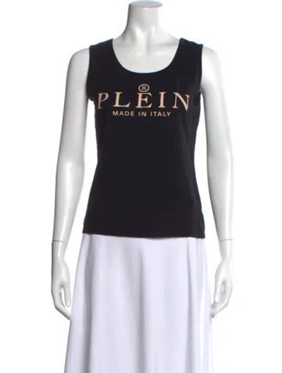 Pre-owned Philipp Plein Graphic Print Crew Neck Top In Black