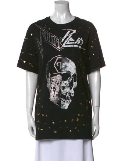Pre-owned Philipp Plein Graphic Print Crew Neck T-shirt In Black