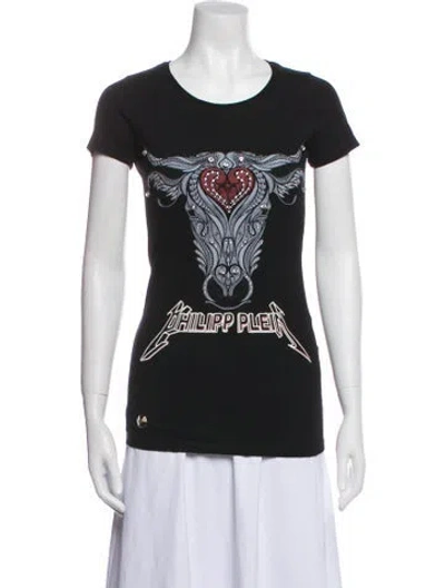 Pre-owned Philipp Plein Graphic Print Crew Neck T-shirt In Black