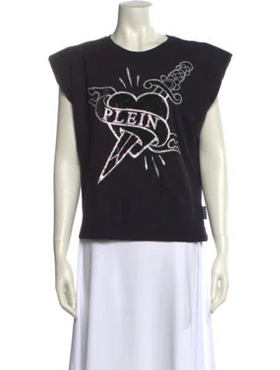 Pre-owned Philipp Plein Graphic Print Crew Neck T-shirt In Black