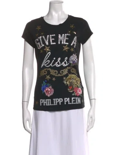 Pre-owned Philipp Plein Graphic Print Crew Neck T-shirt In Black