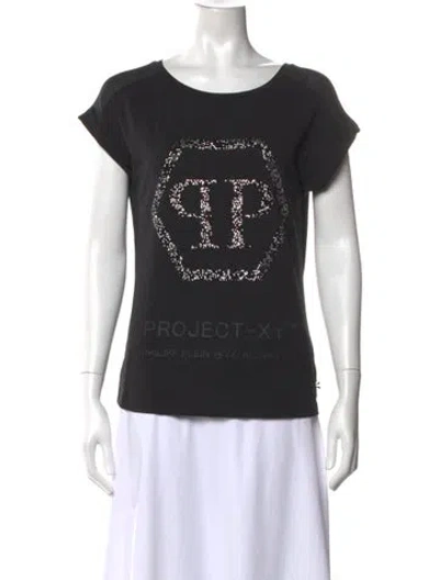 Pre-owned Philipp Plein Graphic Print Crew Neck T-shirt In Black