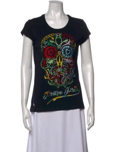 Pre-owned Philipp Plein Graphic Print Crew Neck T-shirt In Black