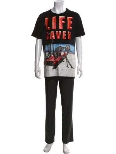 Pre-owned Philipp Plein Graphic Print Crew Neck T-shirt In Black