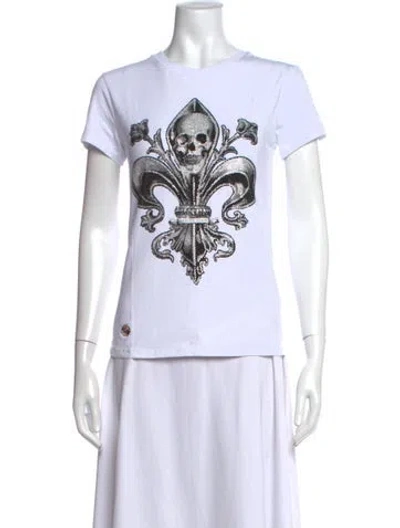 Pre-owned Philipp Plein Graphic Print Crew Neck T-shirt W/ Tags In White