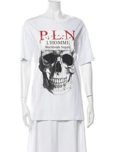 Pre-owned Philipp Plein Graphic Print Crew Neck T-shirt In White