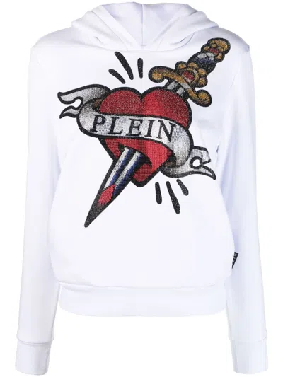 Philipp Plein Graphic-print Cropped Hoodie In Weiss