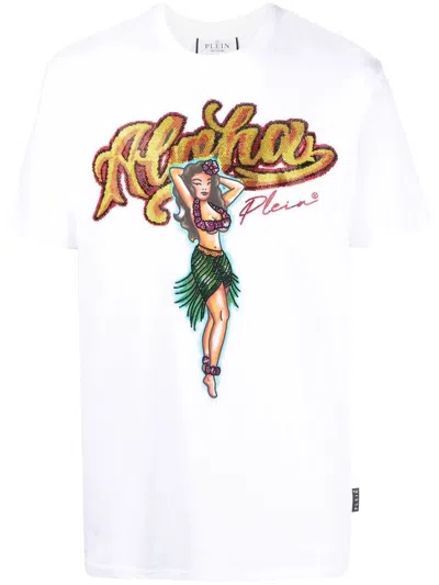 Philipp Plein Graphic-print Crystal-embellished T-shirt In White