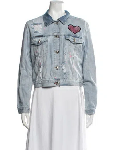 Pre-owned Philipp Plein Graphic Print Denim Jacket In Blue