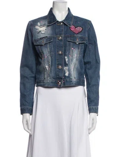 Pre-owned Philipp Plein Graphic Print Denim Jacket In Blue