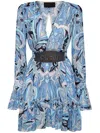 Philipp Plein Graphic-print Long-sleeved Minidress In Blue