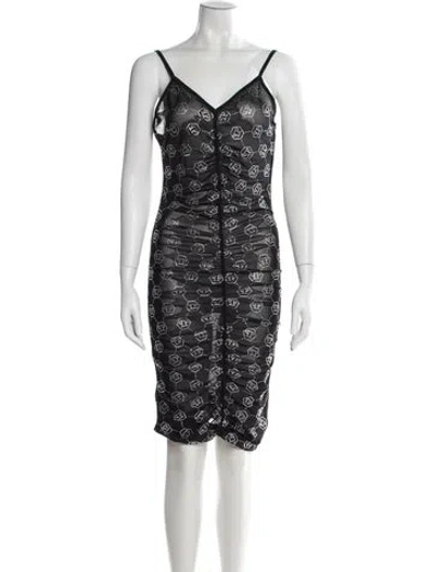 Pre-owned Philipp Plein Graphic Print Mini Dress In Black