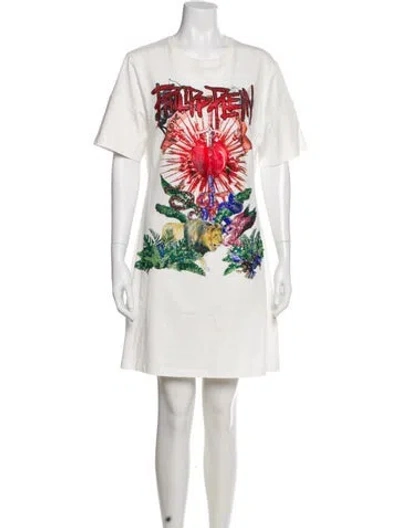 Pre-owned Philipp Plein Graphic Print Mini Dress In White